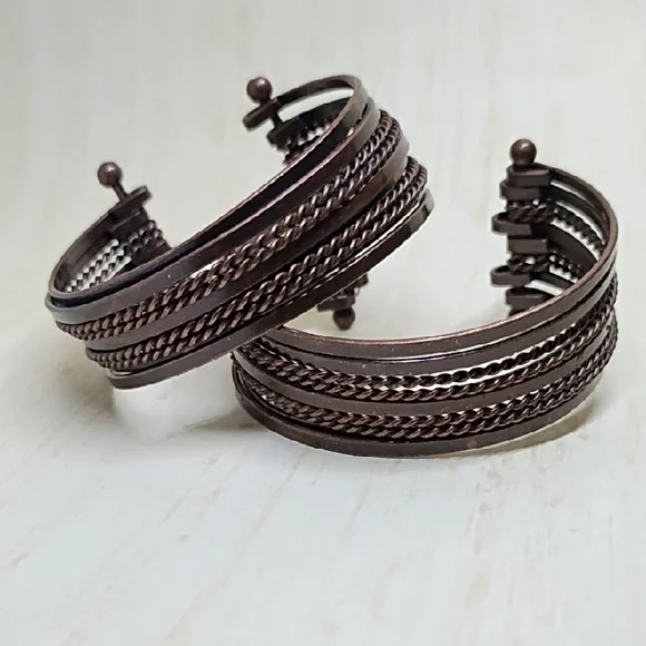Set Of 2 Dark Brown Metal Layered Cuff Bracelets W 10 Layers Each