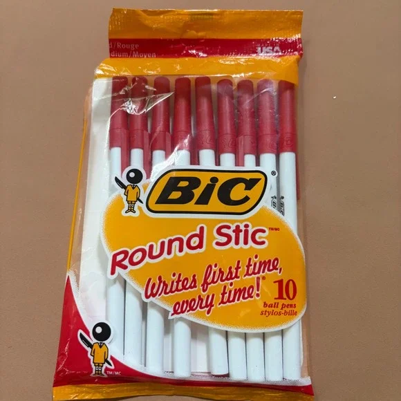 Vintage 1997 BIC Round Stic Red Ink Ballpoint Pens Medium 9 in Pack Open USA