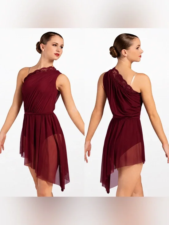 WEISSMAN Dance slip dress lace burgundy red How Will I Know lyrical 12434 SA adl