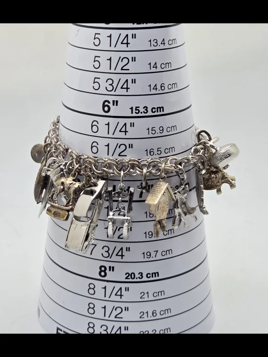 Heavy Vintage Jem Ster Sterling Charm Bracelet – 14 Sterling Charms 8