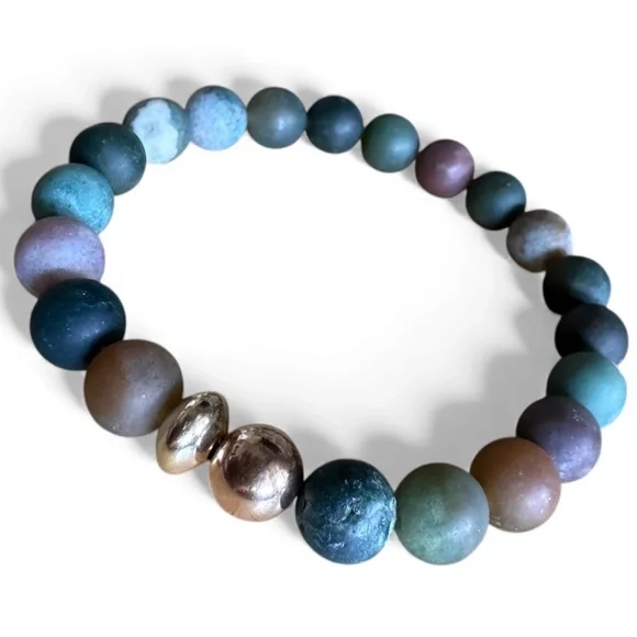 Matte Indian 8mm Agate Stretch Bracelet w/ 14k Gold & Rose Gold Spacers