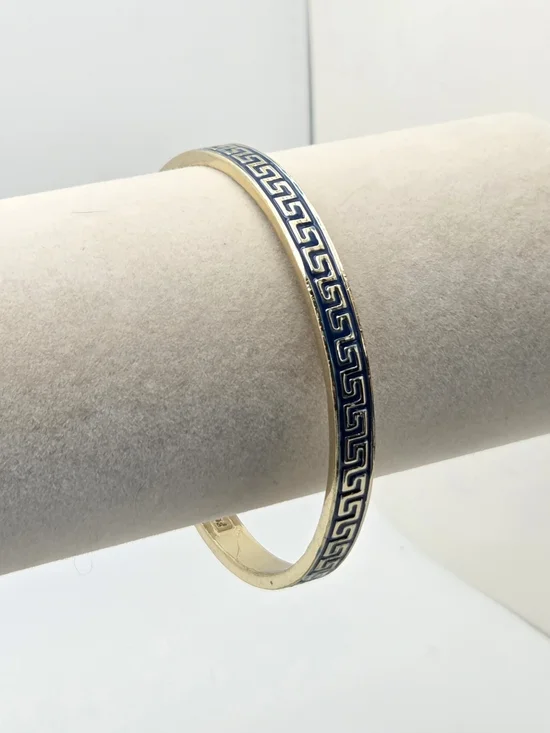 Fornash Enamel Greek Key Bangle - Navy Blue & Gold Tone