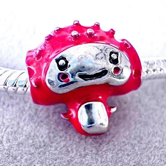 Red Mushroom Monster Charm Bracelet Bead Silver Enamel Fantasy Cute fits PANDORA