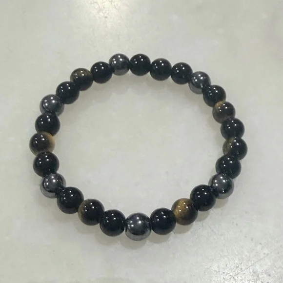 Hematite Black and Brown Resin Beaded Stretch Bracelet