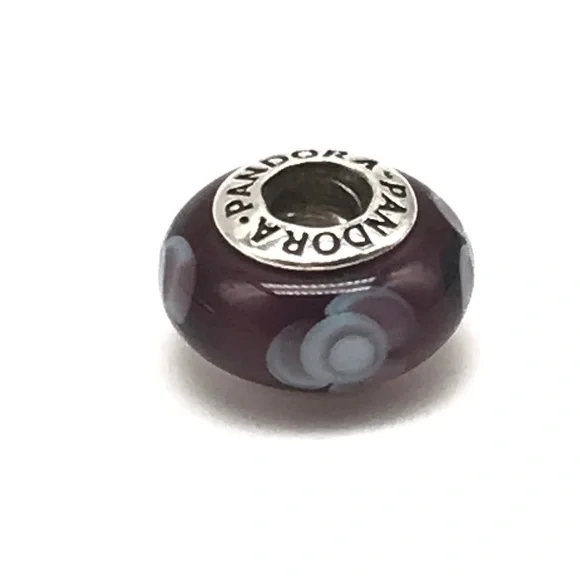 Pandora Purple Flowers Floral Murano Glass Bead Charm