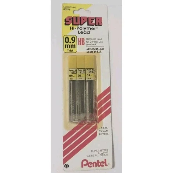 Pentel 3PK Super Hi-Polymer .9mm Mechanical Pencil Lead Refills 45 Pcs Old Stock