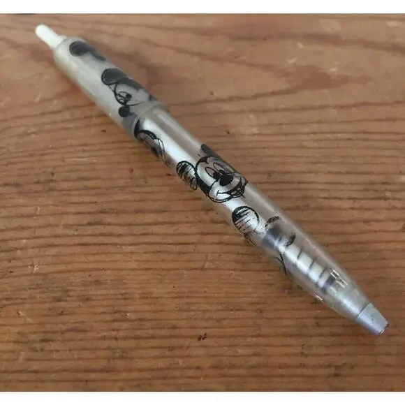 Vtg 90s Disney Mickey Mouse Clear Frosted Black Roller Ball Point Writing Pen