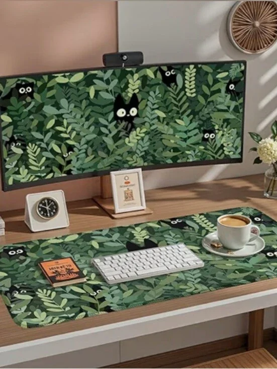 Green Jungle Cat Desk Mat – Home Office Mouse Pad