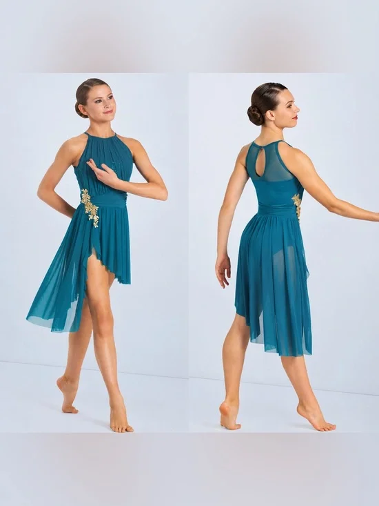 WEISSMAN Dance Costume dress lyrical teal aqua blue 10,000 MILES 13171 SA adult