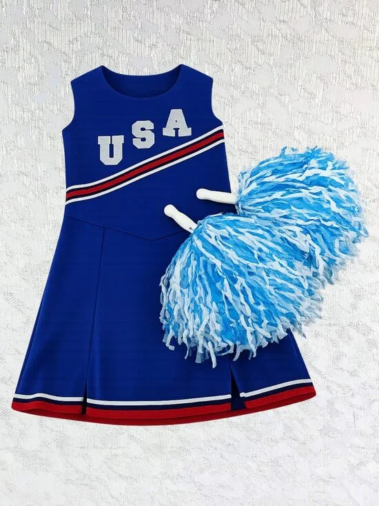 California Costume Collections Kid’s USA Cheerleader Dress Size S + Pom Poms