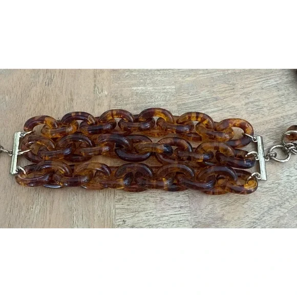 Vintage Three Strand Tortoise Lucite Link Bracelet‎ 6.5