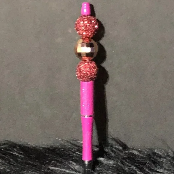 Handmade Glittery Berry and‎ Gold Beaded Ballpoint Pen