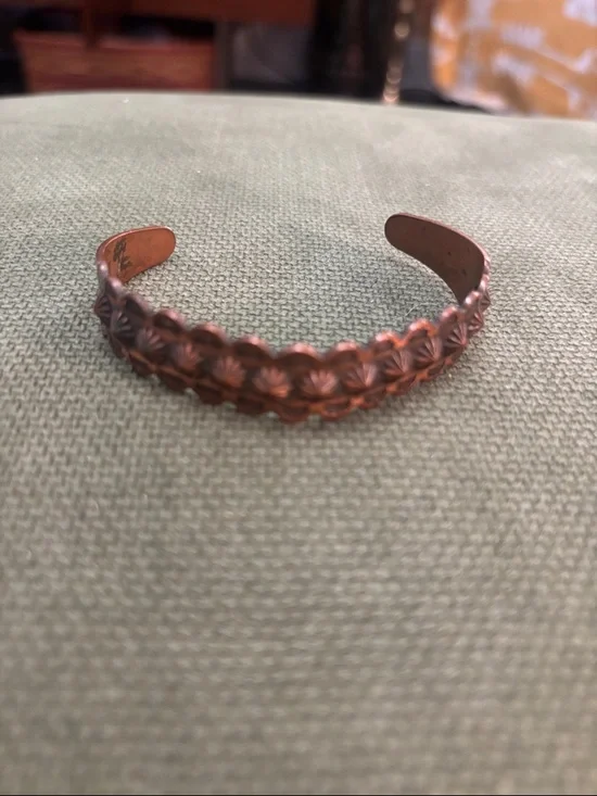 Handcrafted southwestern copper cuff bracelet arrow sunburst
