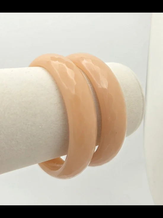 Vintage Peach Glass Bangle Bracelet Set - Set of 2