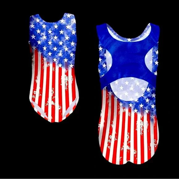 NWOT size 130 (children's 6/7 or small) USA Flag Leotard