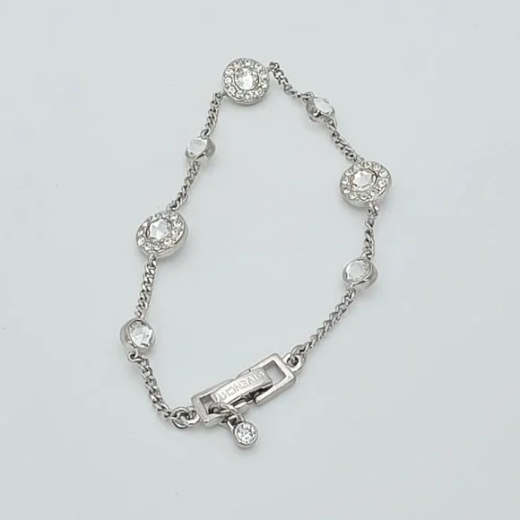 New! GIVENCHY‎ Station Bracelet SWAROVSKI Crystals Clear Silver Plate 6.75