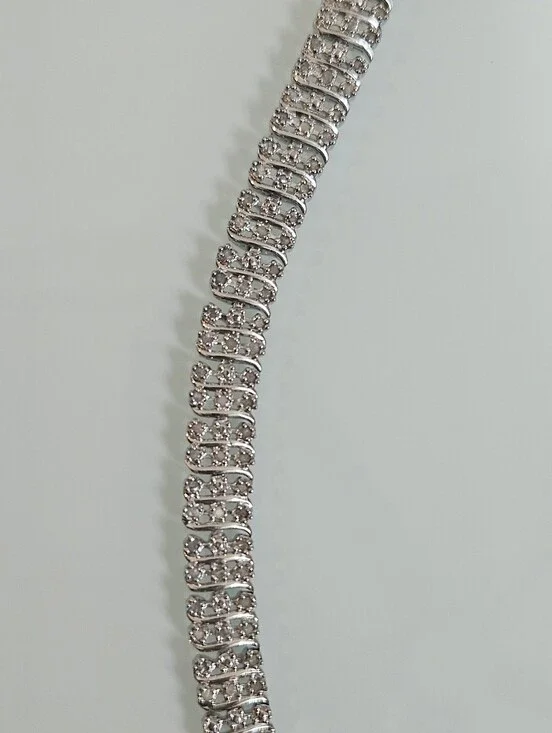 925 S Pattern Diamond Tennis Bracelet 1.00ct t.w. Sterling Silver 7.5