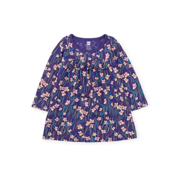 Tea Collection Ruffle Empire Baby‎ Dress 9-12 Months Purple Floral Long Sleeve