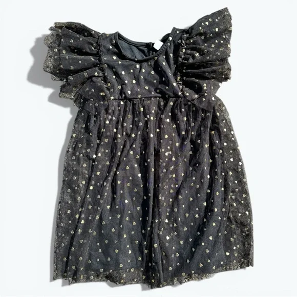 Old Navy Girls Black Gold Tulle Dress Size 4T Flutter Sleeve Formal