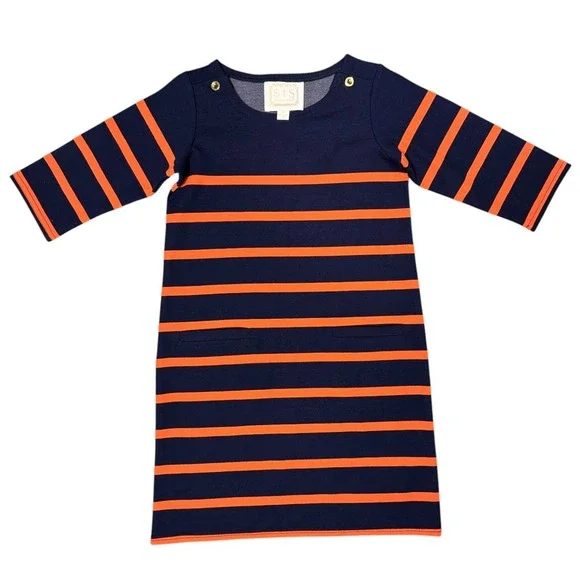 Sail to Sable Dress Size 10 Navy Red Orange Stripe Shift Tunic Pockets Preppy