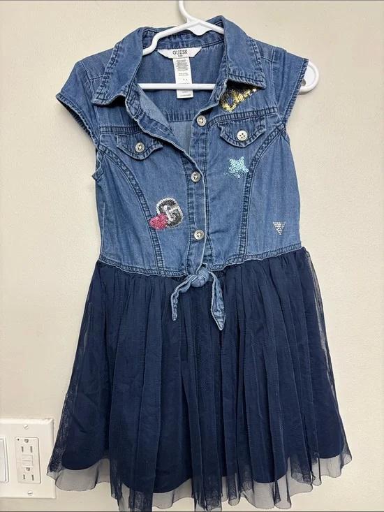 GUESS Denim Bodice with Navy Tulle Skirt Girls Dress