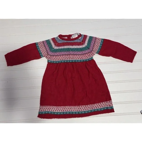 JoJo Maman Bébé Red Fair Isle Knit Dress 18-24M Cashmere Angora Blend Festive