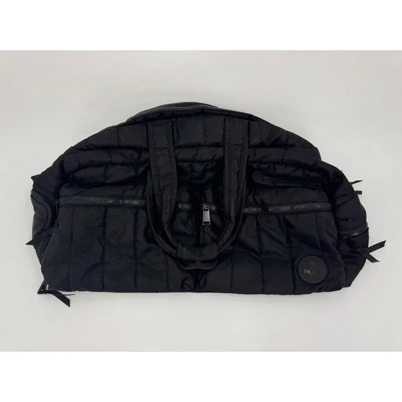 Pajar Canada Black Quilted‎ Puffer Duffel Bag Orange Lining Travel Gym CA56188
