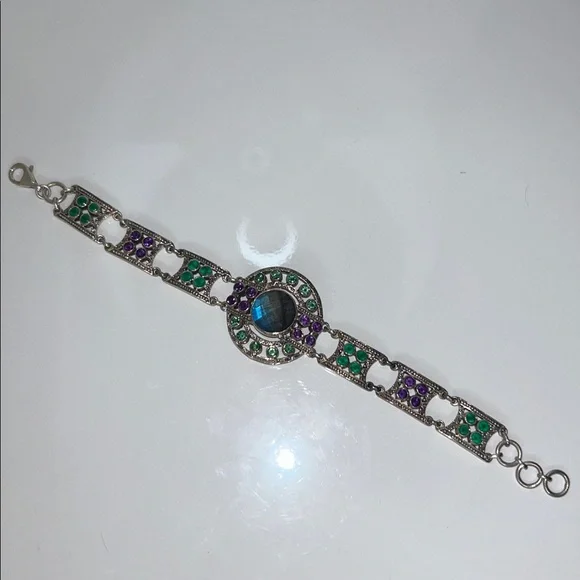NWOT Genuine Sterling Silver Multi Gemstone Bracelet By Designer Nicky Butler