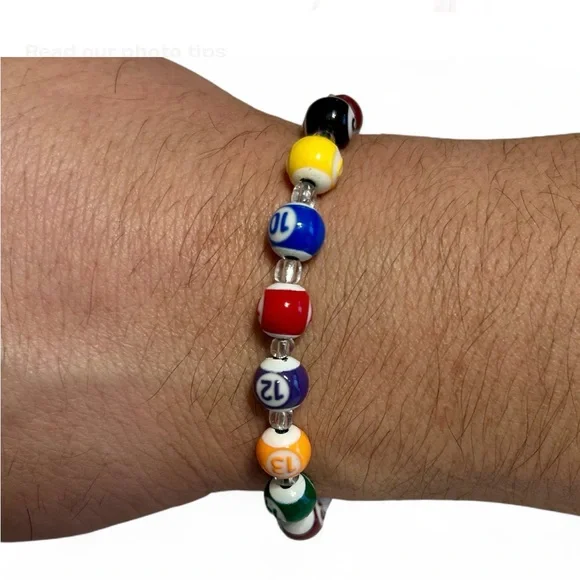 HANDMADE Colorfull Billards Cristal Balls Bracelet With Tread Barrel Clasp New.