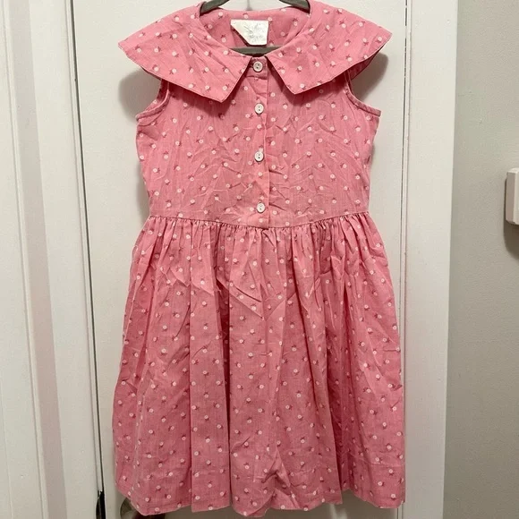 Vintage Mousefeathers Floral Pink Sleeveless Girls Dress 6 Flap Collar