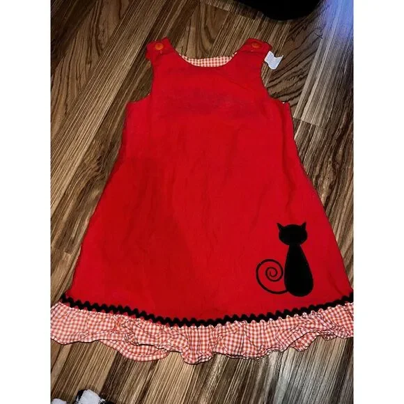 Vintage Glorimont Halloween Toddler Girls Corduroy‎  Dress Size 4 Black Cat