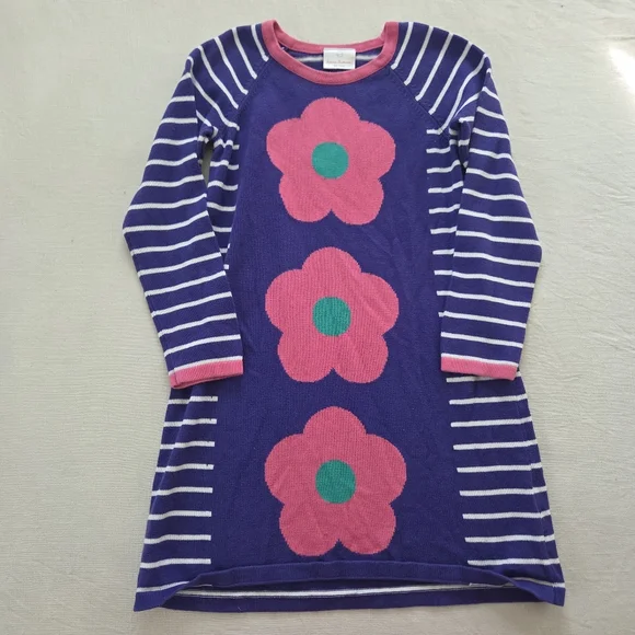 Hanna Andersson Striped Dress Pink Flower Design 130 Cm Kids 7/8 Girls Knit