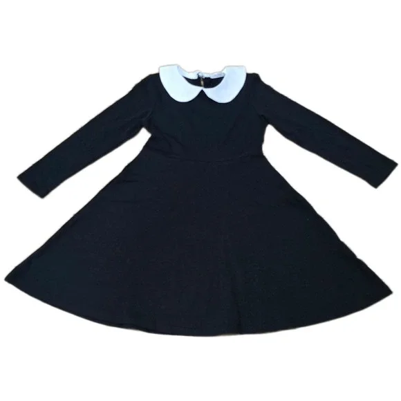 Arshiner Girls Black Peter Pan Collar Dress Long Sleeve Skater School Size 5-6