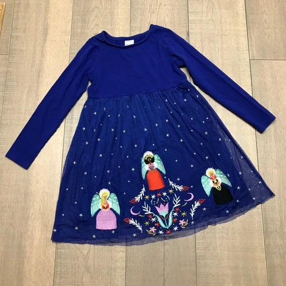 Hanna Andersson Dress Girls Size‎ 6-7 Angels Tulle Holiday Christmas Blue Modest
