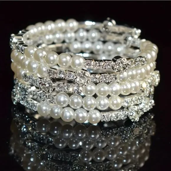 Faux Pearl Rhinestone Bracelets