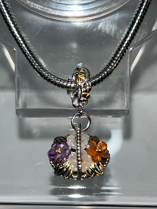NWOT Gems En Vogue Palladium 18k Multi Genuine Gemstone Euro Style Floral Charm