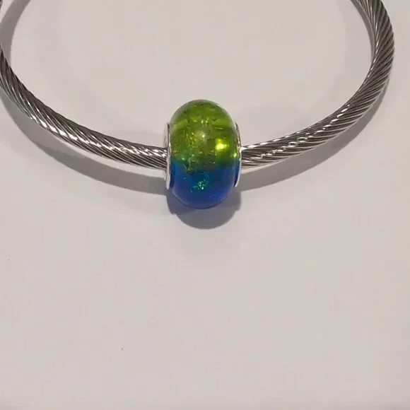 Silver Two Tone Green and Blue Charm for Pandora‎ Style Bracelet