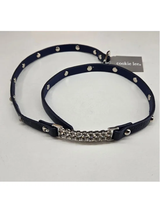 Cookie Lee Bracelet NWT Navy Blue Crystal Studded Faux Leather Wrap Brutalist