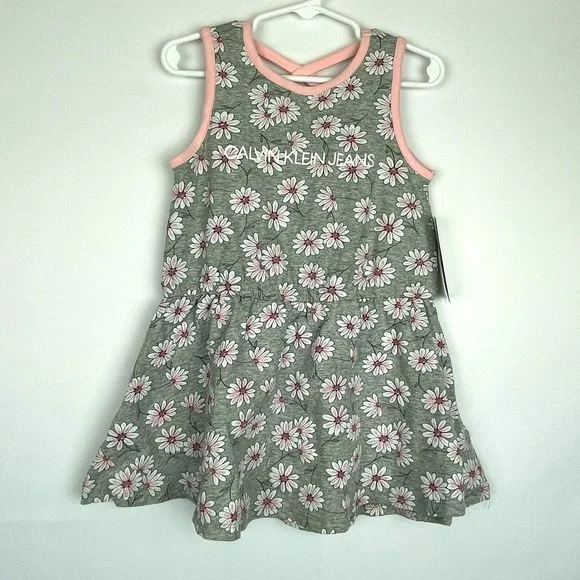 Calvin Klein Jeans Gray and Pink Floral Kids Dress 5