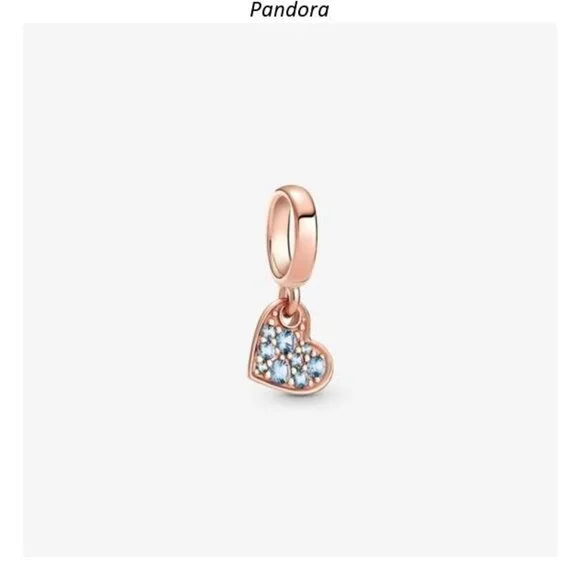 Pandora Light Blue Pav?? Tilted Heart Dangle Charm