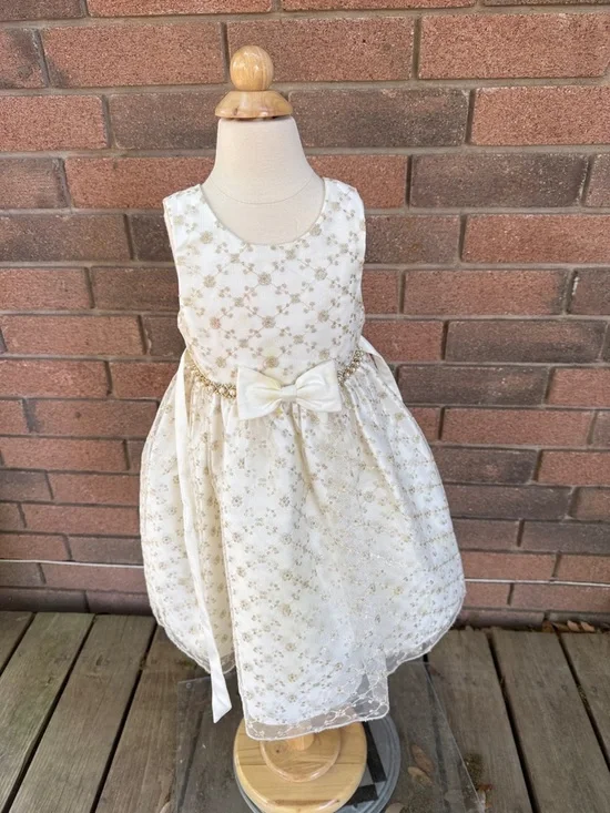 American Princess Cream Dress with Gold Lace Accents Size 4