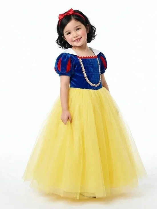 Girls Snow White Inspired Princess Costume Dress Blue Yellow Fairytale (Size 5)