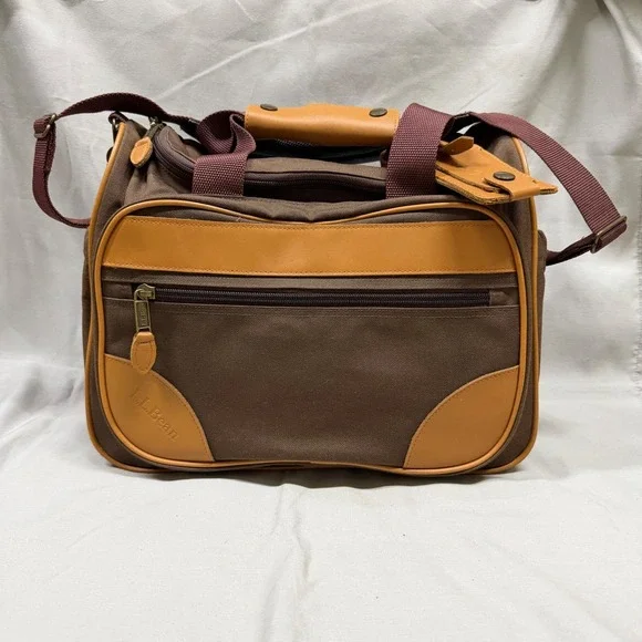 Vintage LL Bean Weekender Carry On Duffle Bag Brown Canvas Leather Travel