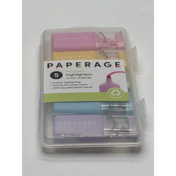 Paperage Recycled Pastel Highlighters 5 Pack Chisel Tip Eco Friendly 80762 NEW