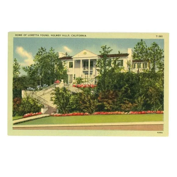 Vintage Postcard Los Angeles California Holmby Hills Loretta Young Home‎ USA