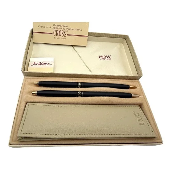 Cross Pen and Pencil Set Women OS Black Good Matte Gold Leaf Classic Century
