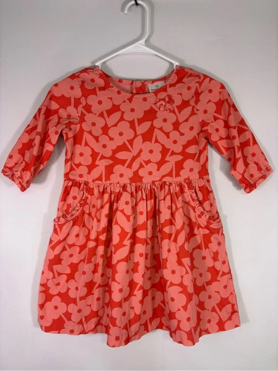 Hanna Andersson Floral Corduroy Dress Pink Orange Size 120 Girls 6 7