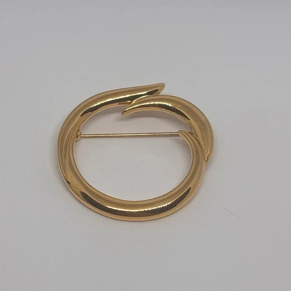 Vintage Brooch Gold Tone Abstract Circle Modern‎ Minimalist Statement Jewelry