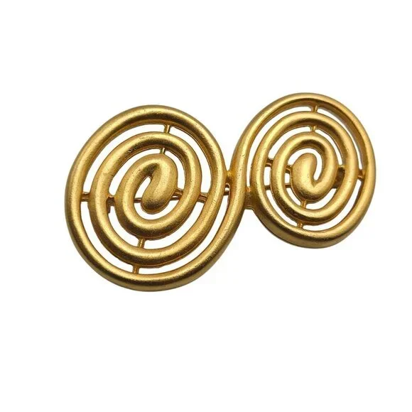 Vintage Matte Gold Tone Double Spiral Large Brooch Pin