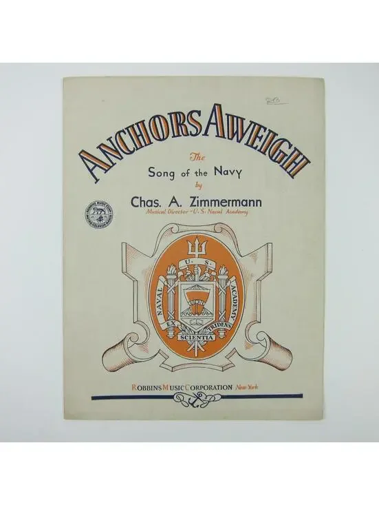 Sheet Music Anchors Aweigh Song Of The Navy Charles A Zimmermann Vintage 1930